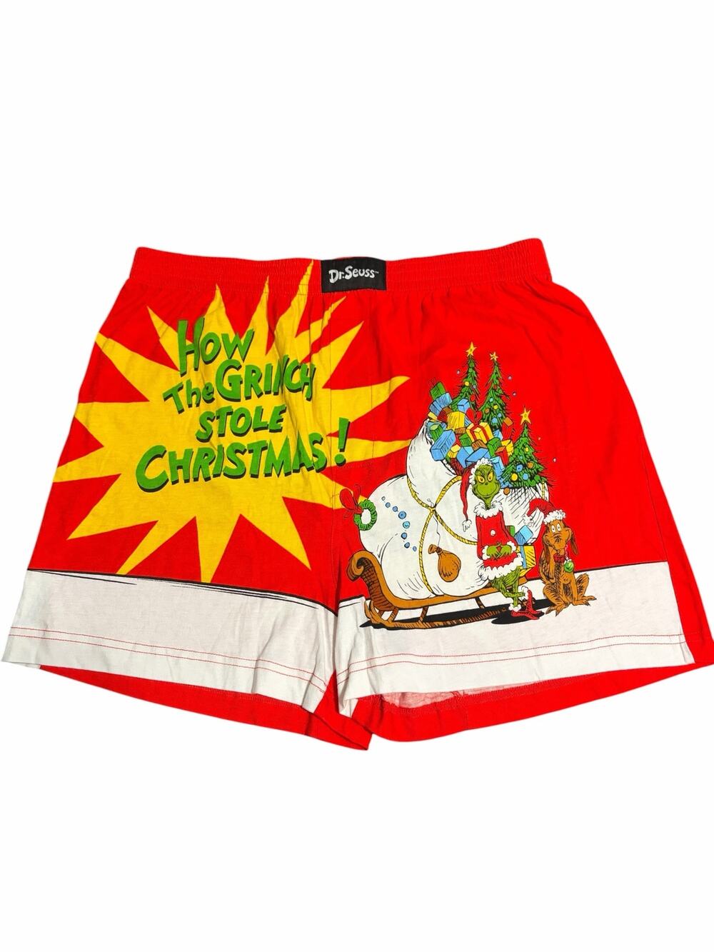 Dr Seuss Grinch Christmas Boxer Shorts Mens Large Red Holiday Pajama Lounge